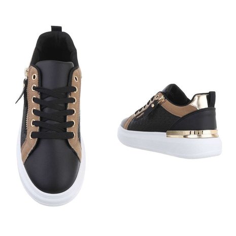 Dames sneakers / lage multicolor gympen - zwart / bruin