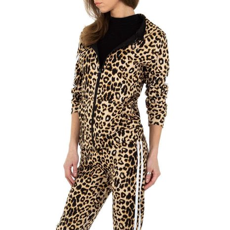 Dames comfy huispak / joggingpak met panterprint - bruin