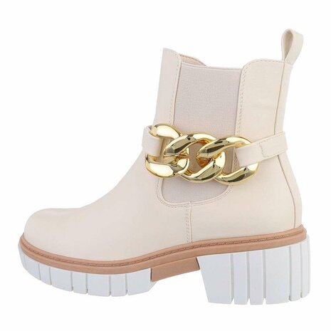 Dames enkellaarzen / chelsea boots met ketting - beige