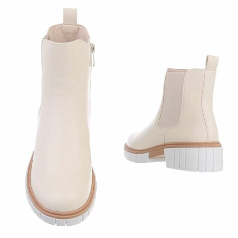 Dames enkellaarzen / chelsea boots met ketting - beige