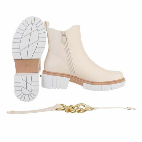 Dames enkellaarzen / chelsea boots met ketting - beige