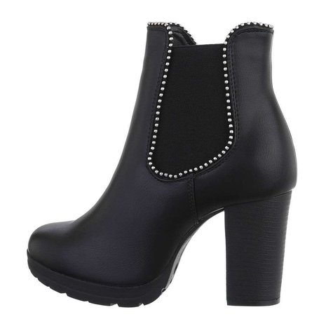 Dames enkellaarzen / high heels laarsjes - zwart