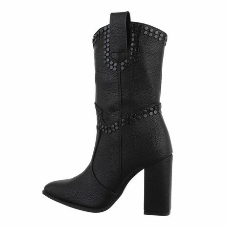 Dames enkellaarzen / high heels laarsjes - zwart