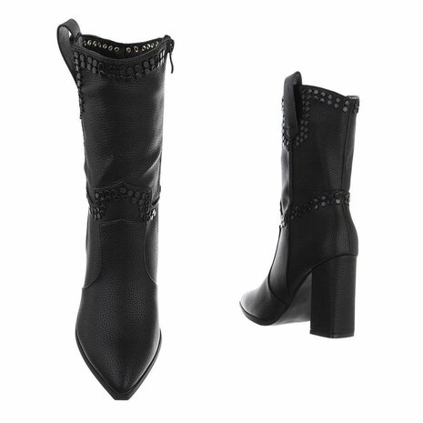 Dames enkellaarzen / high heels laarsjes - zwart