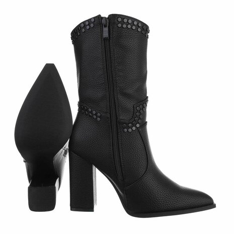 Dames enkellaarzen / high heels laarsjes - zwart