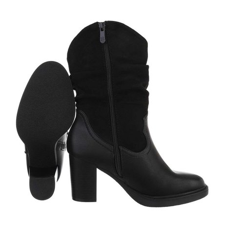 Dames enkellaarzen / high heels laarsjes - zwart