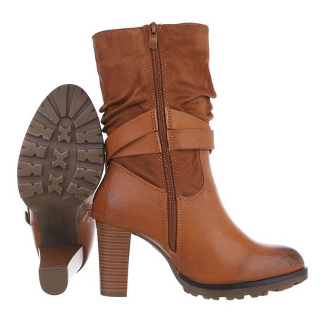 Dames enkellaarzen / high heels laarsjes - bruin / camel