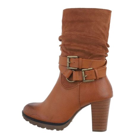 Dames enkellaarzen / high heels laarsjes - bruin / camel