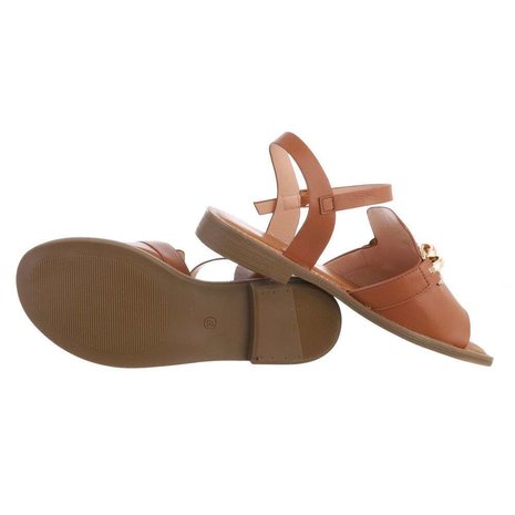 Dames sandalen met ketting - camel