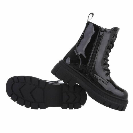 Dames veterboots / laarsjes met veters - lak zwart