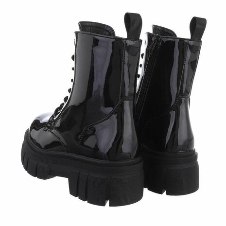 Dames veterboots / laarsjes met veters - lak zwart