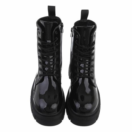 Dames veterboots laarsjes met veters lak zwart Lunamex Jewelry Fashion