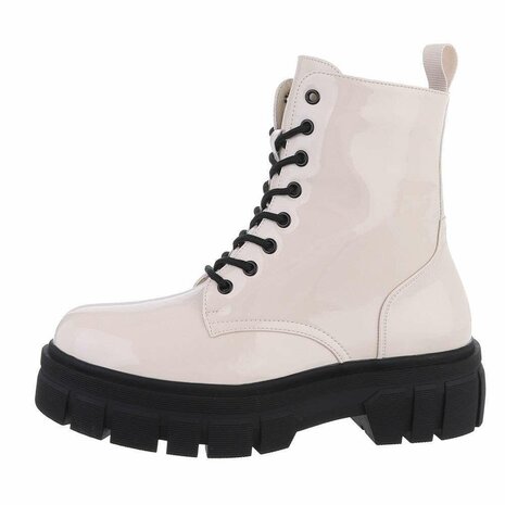 Dames veterboots / laarsjes met veters - lak beige