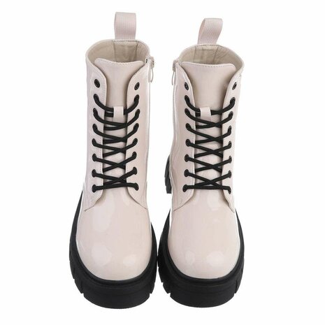 Dames veterboots / laarsjes met veters - lak beige