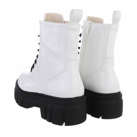 Dames veterboots laarsjes met veters lak wit Lunamex Jewelry Fashion