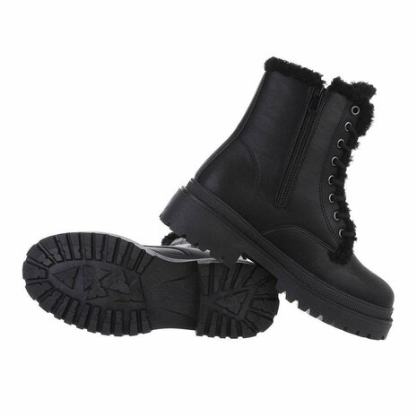 Plakken Hou op Begrijpen Dames veterboots / laarsjes met teddy voering - zwart - Lunamex Jewelry &  Watches