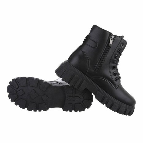 hoog rammelaar kapperszaak Dames veterboots / laarsjes met veters - zwart - Lunamex Jewelry & Fashion