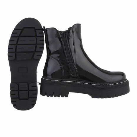 Dames enkellaarzen / Chelsea boots in lak - zwart