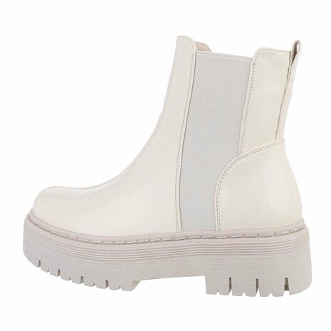 Dames enkellaarzen / Chelsea boots in lak - beige