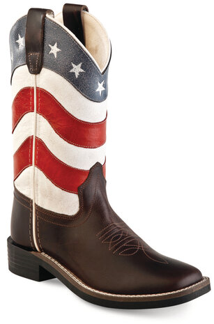 Kinder western laarzen / cowboy boots echt leder - brown with USA flag