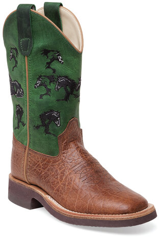 Kinder western laarzen / cowboy boots echt leder - green crunch brown