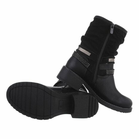 Dames enkellaarzen / biker boots laarsjes - zwart