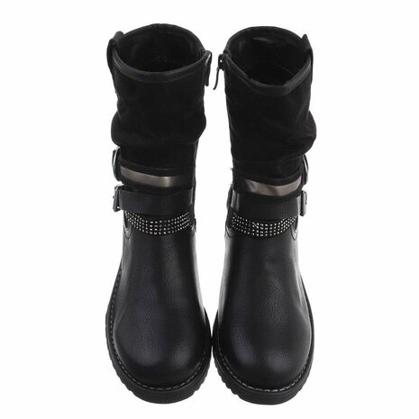 Vijfde Iedereen Lui Dames enkellaarzen / biker boots laarsjes - zwart - Lunamex Jewelry &  Fashion