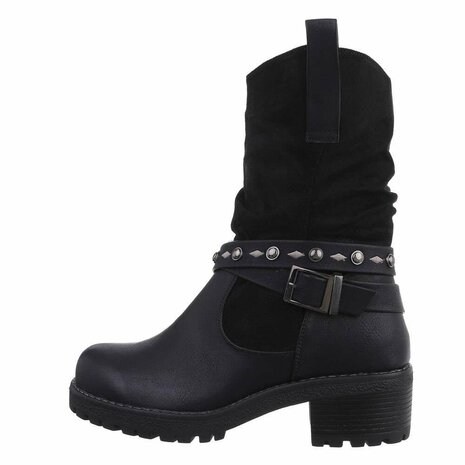 Dames enkellaarzen / biker boots laarsjes - zwart