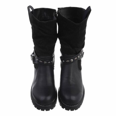 Dames enkellaarzen / biker boots laarsjes - zwart