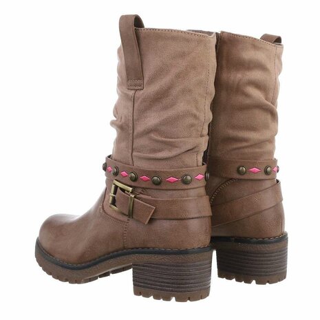 Dames enkellaarzen / biker boots laarsjes - bruin