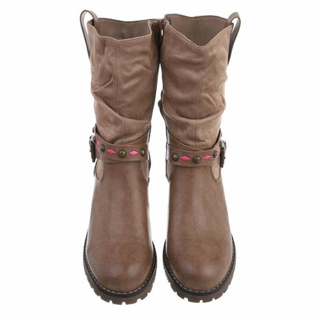 Dames enkellaarzen / biker boots laarsjes - bruin