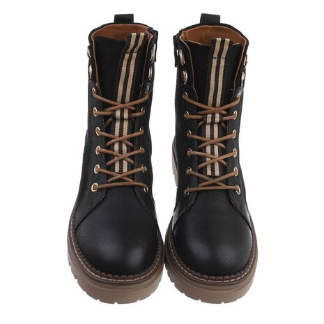 Dames veterboots / enkellaarzen met veters - zwart