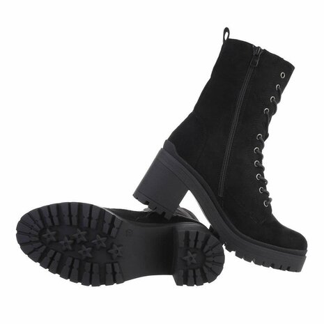 Dames veterboots / enkellaarzen met veters - zwart