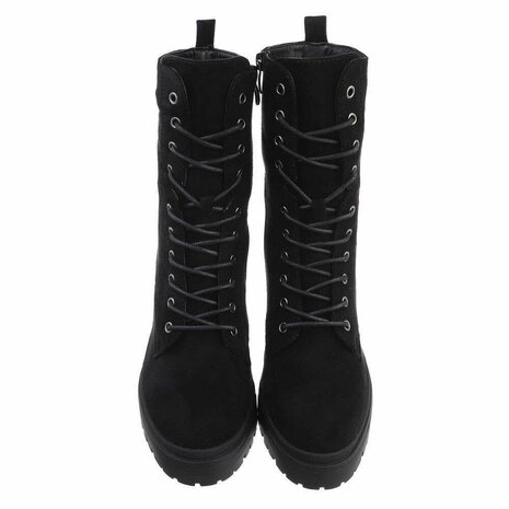 Dames veterboots / enkellaarzen met veters - zwart