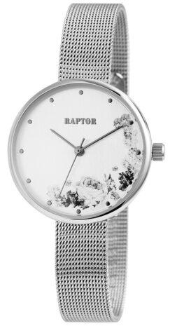 Raptor Watches dameshorloge met stalen band, Flower - zilver