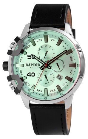 Raptor Watches Limited herenhorloge met lederen band, Arve - zwart / aqua