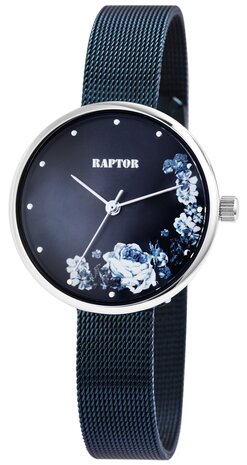 Raptor Watches dameshorloge met stalen band, Flower - blauw