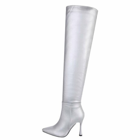 Dames overknee laarzen high heels - zilver