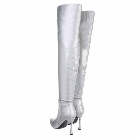 Dames overknee laarzen high heels - zilver