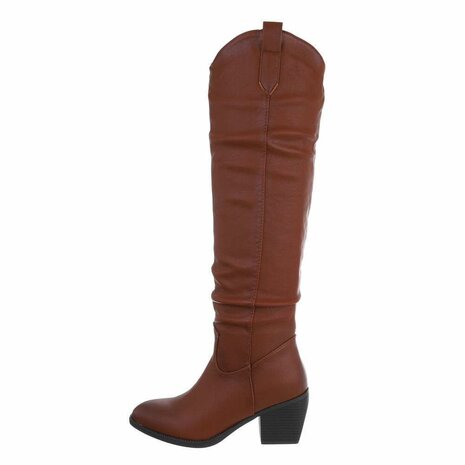 Dames cowboy overknee laarzen western boots - bruin