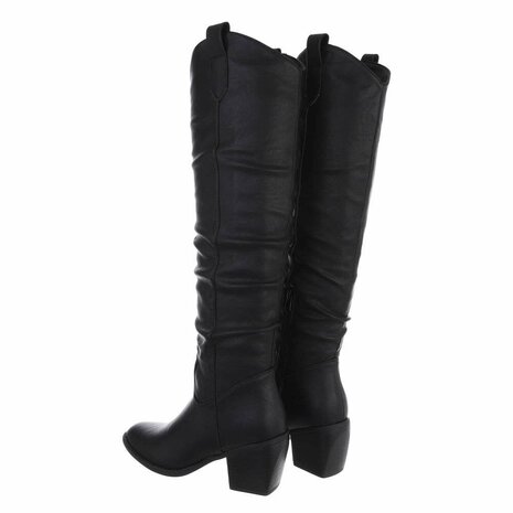 Dames cowboy overknee laarzen western boots - zwart