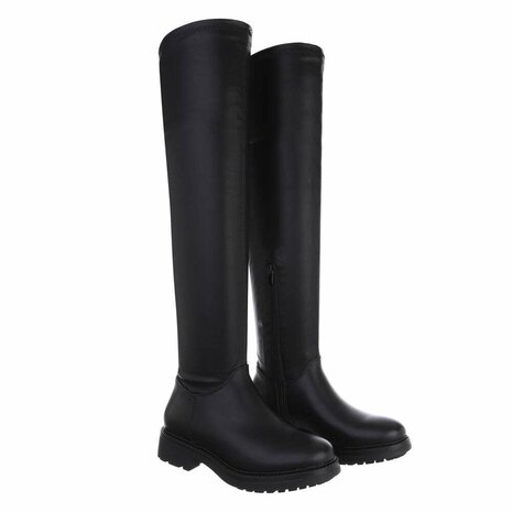 Dames overknee laarzen biker boots - zwart