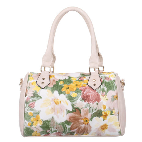 Dames tas / handtas middelgroot met bloemen - beige