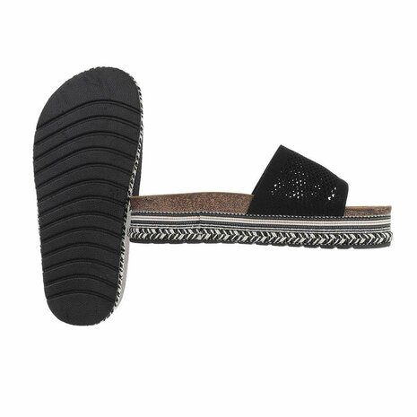 Dames slippers met plateauzolen - zwart