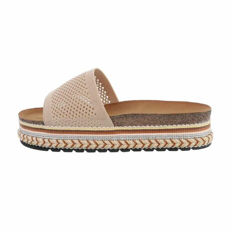 Dames slippers met plateauzolen - beige