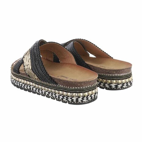 Dames slippers met glitter pailletten - zwart