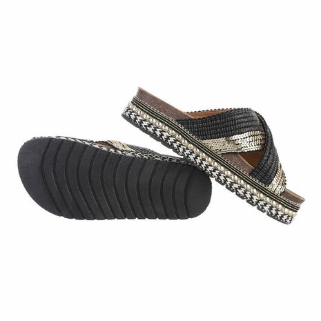 Dames slippers met glitter pailletten - zwart