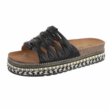 Dames slippers met plateauzolen - zwart