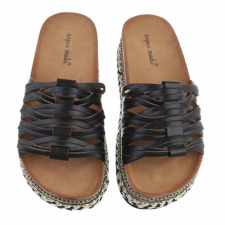 Dames slippers met plateauzolen - zwart