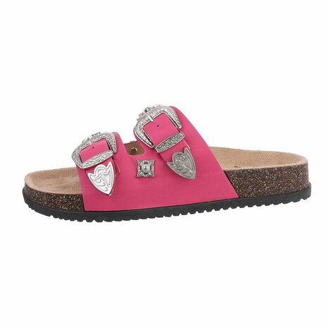 Dames slippers met studs - roze / fuchsia